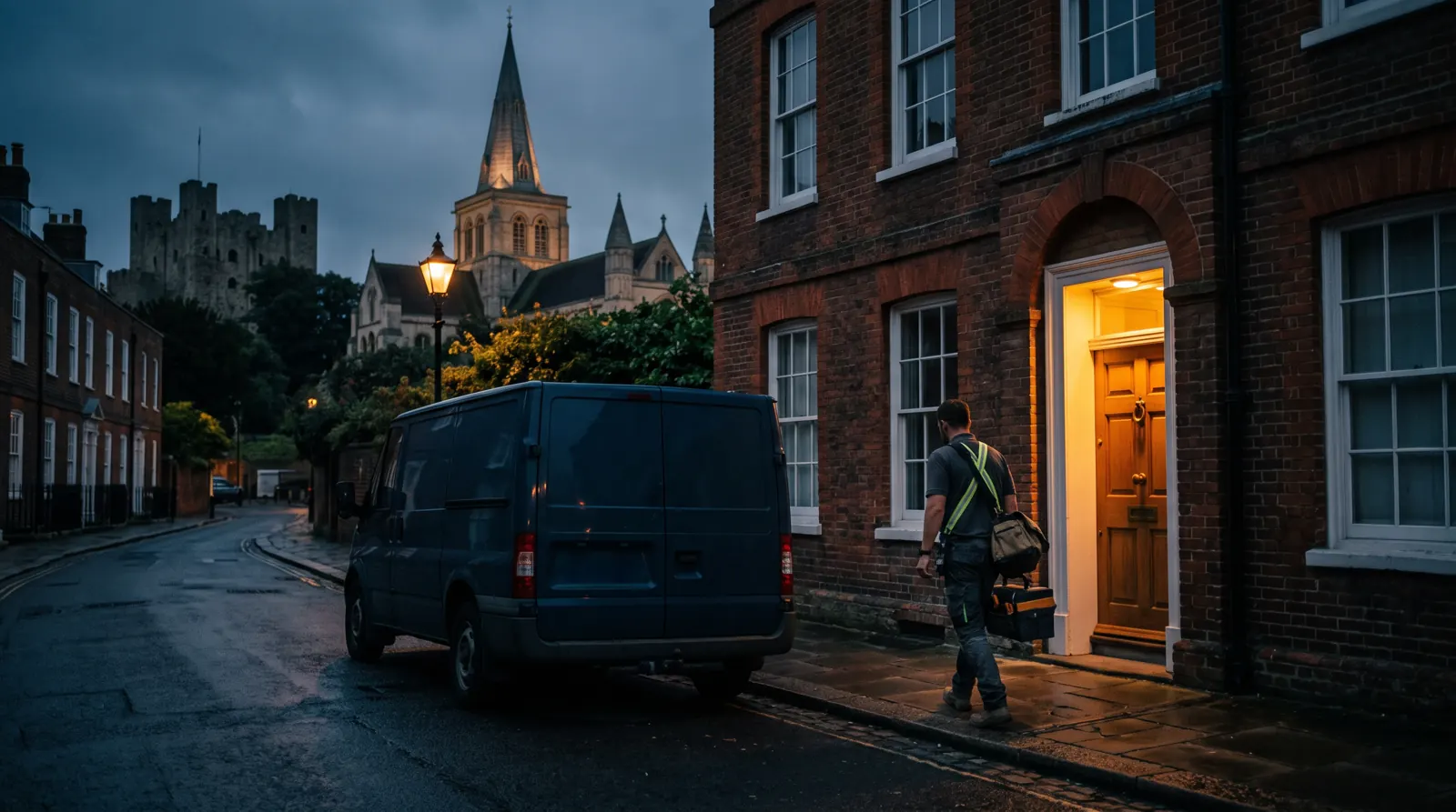 Electrician arriving at a home in Rochester